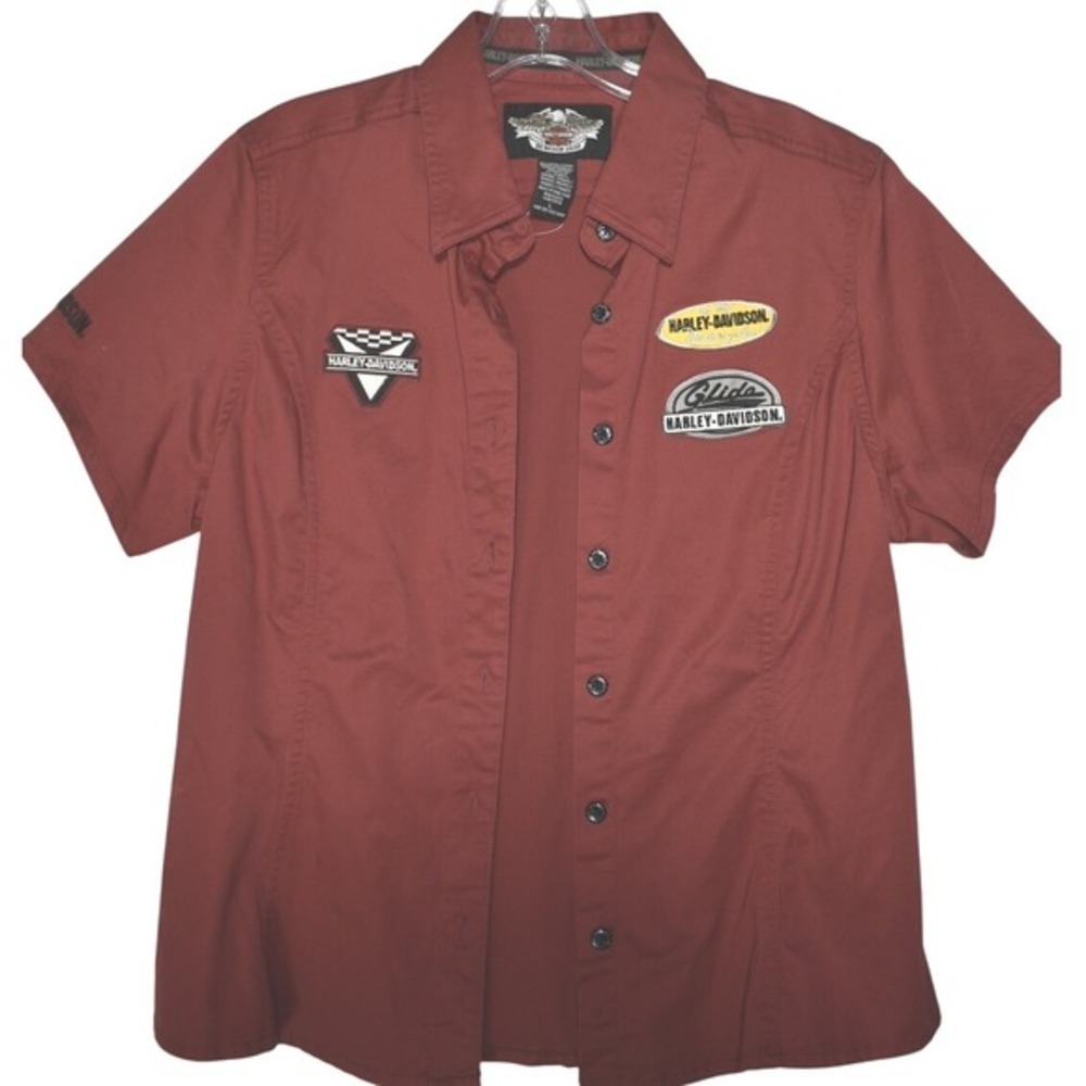 2005 Harley-Davidson Button Up Patches Short Sleeve‎ Biker Shirt Size XL